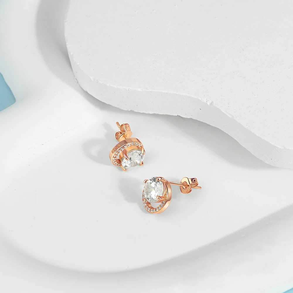 Rose gold original 925 silver round hoop earrings sparkling zircon white pearl colored geometric earrings womens jewelry gifts W241023