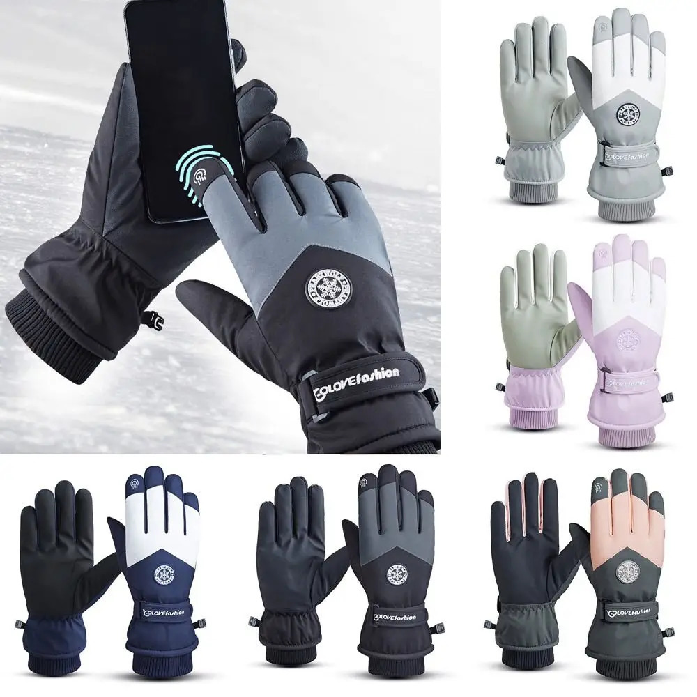 Winter Snowboard Ski Gloves PU Leather Nonslip Touch Screen Waterproof Motorcycle Cycling Fleece Warm Riding 241024