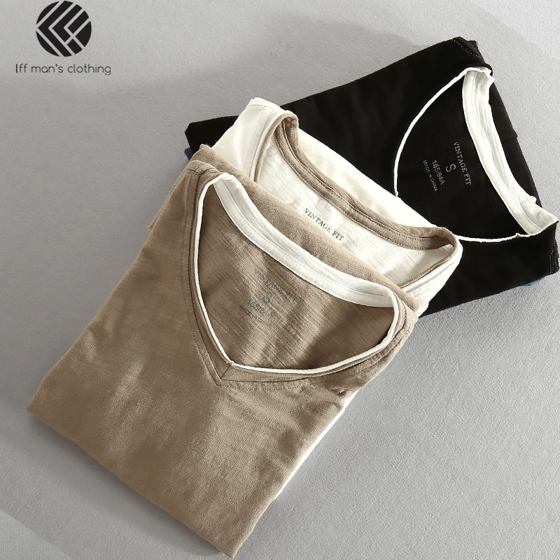 Mens Spring and Autumn Fashion Chinese Style Bamboo Cotton Two Piece V-neck Long Sleeve Mens Casual Thin T-shirt 241024