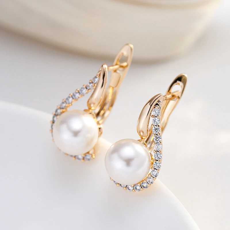 Kinel Luxury 585 Rose Gold British Womens Earrings Unique Geometric Pearl Earrings Bridal Wedding Jewelry 2023 New W241023
