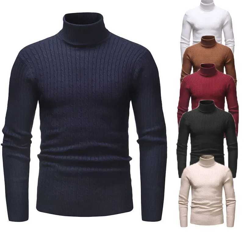 Autumn Winter Mens Turtleneck Sweater Mens Knitting Pullovers Rollneck Knitted Sweater Warm Men Jumper Slim Fit Casual Sweater LX241024