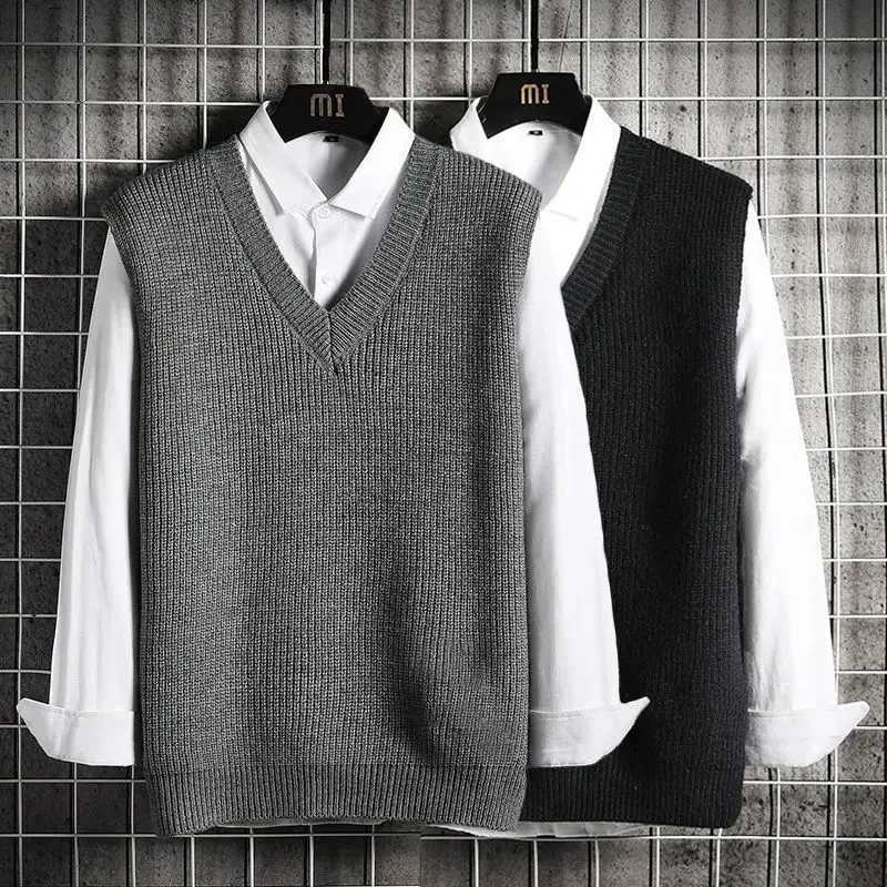 Man Clothes Waistcoat V Neck Vest Knitted Sweaters for Men Business Black Sleeveless Japanese Harajuku Fashion S Cheap Street A LX241024