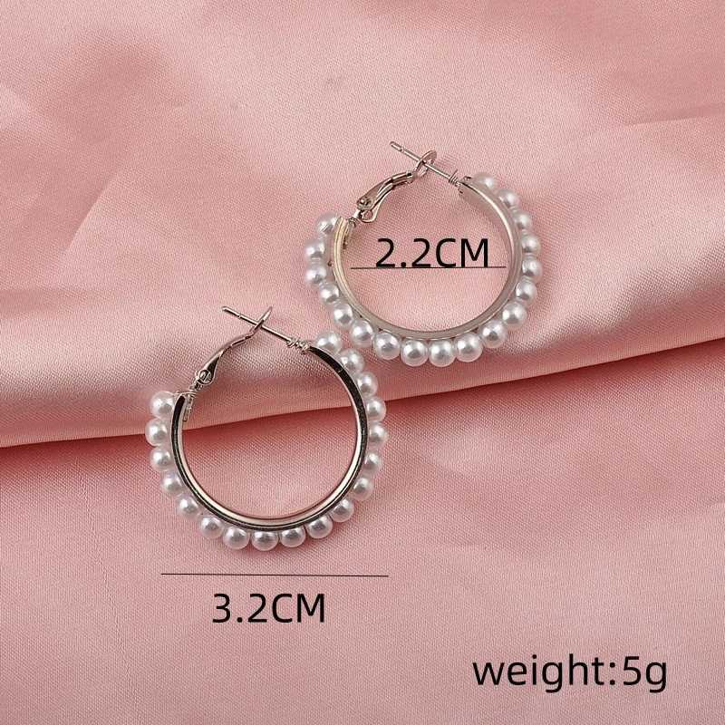 Exaggerated Imitation Pearl Ring Earrings Female Hip Hop Punk Metal Creative Geometric Ring Jewelry Accompany Girl Gifts W241023