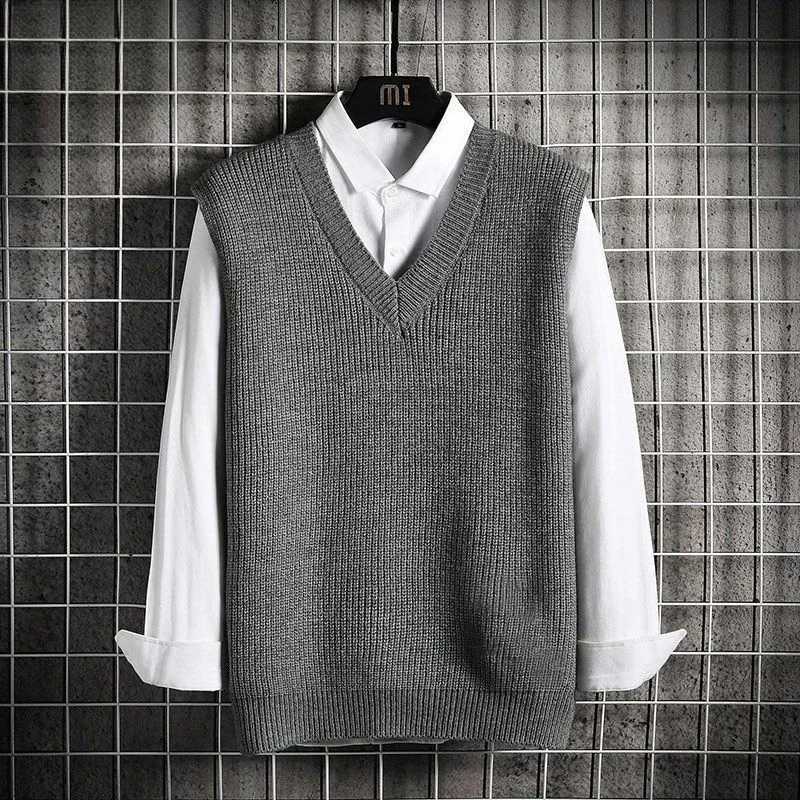 Man Clothes Waistcoat V Neck Vest Knitted Sweaters for Men Business Black Sleeveless Japanese Harajuku Fashion S Cheap Street A LX241024