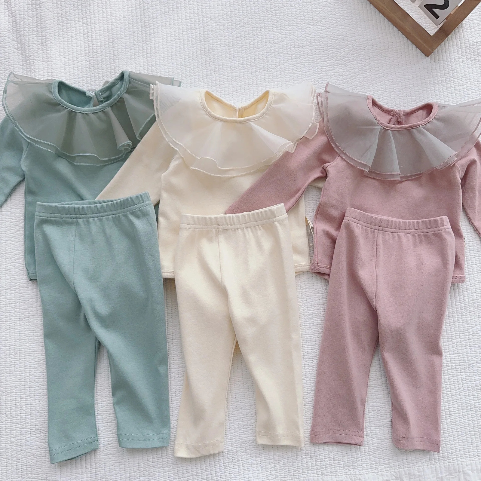 Spring Baby Long Sleeve Home Clothing Set Baby Collar TopLeg 2-piece Set Preschool Cotton Casual Set 241024