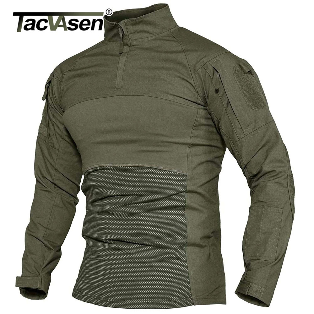 TACVASEN Mens Work Shirt 1/4 Zipper Long Sleeve Shirt Outdoor Fishing Hiking Shirt Casual Zipper Top Wear resistant Mens 241024