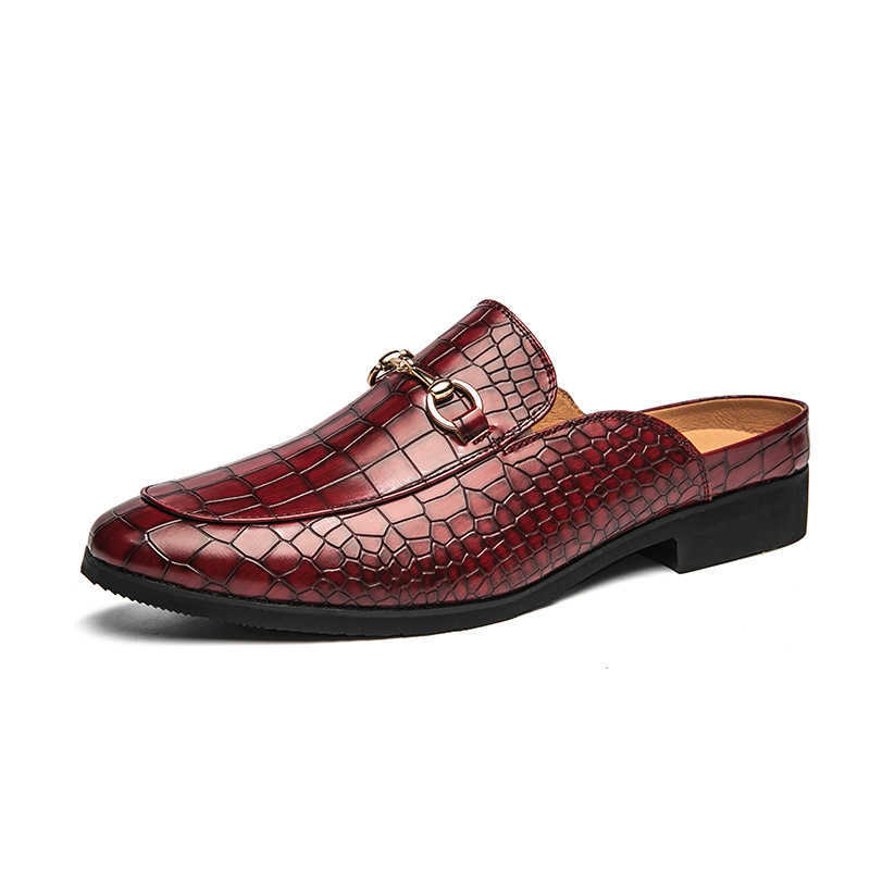 Men Dress Shoes Summer Slippers Mens Casual Shoes Half Drag Leather Shoes Large Korean Version Lazy Half Drag Small Leather Shoes 241009