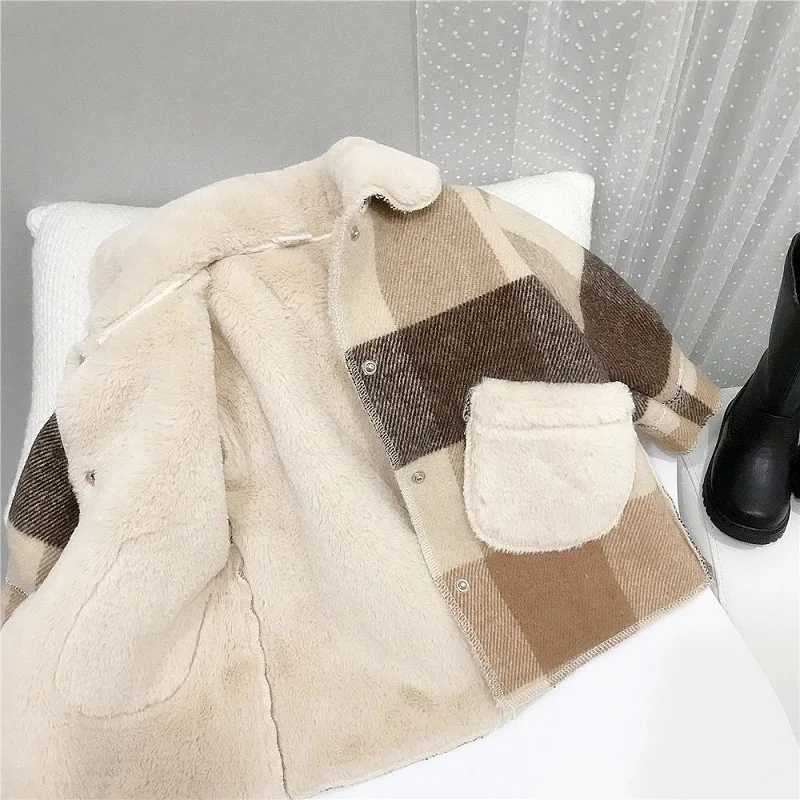 Baby boy girl wool jacket fur in a warm plaid baby collar coarse tweed coat long wool winter baby coat 1-14Y W241023