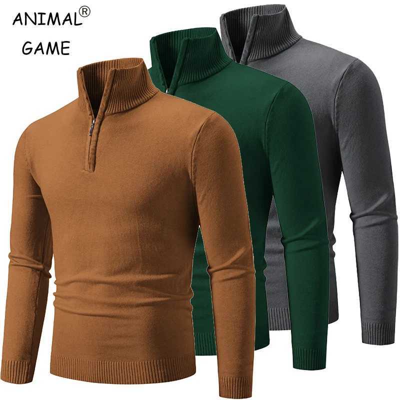 Mens Long Sleeve Streetwear Half Zipper Pullovers Autum Stand Collar Turtleneck Knitted Sweater Solid Color Breathable Coats LX241024