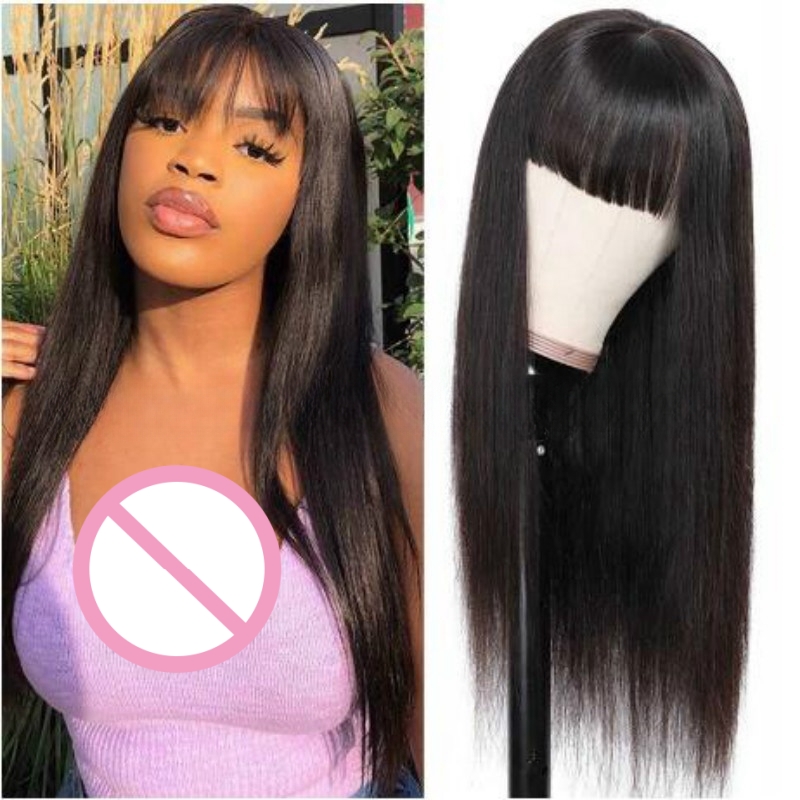 Natural wig Wig for women long straight hair wig with bangs black fashion synthetic