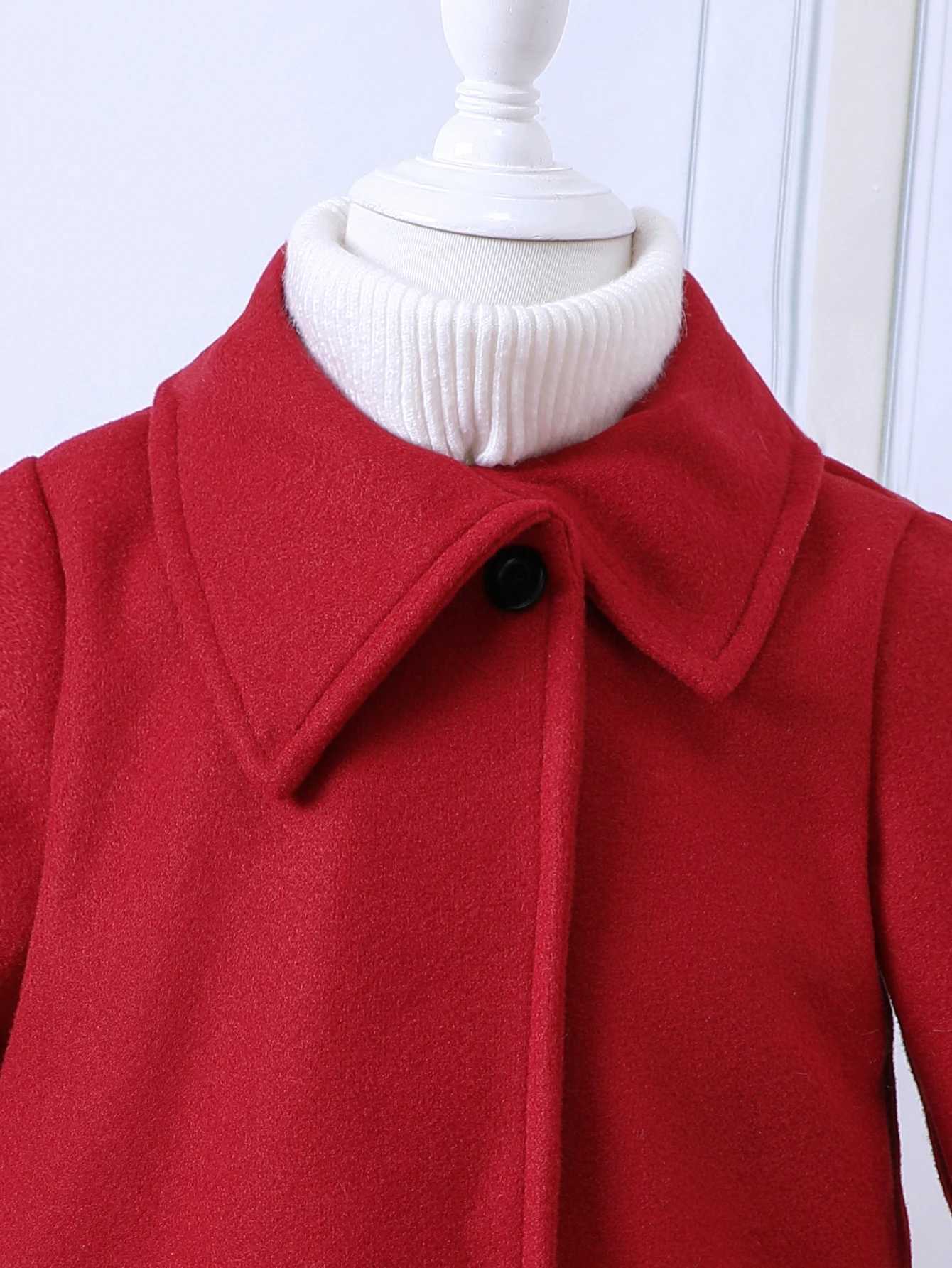 Girls autumn and winter new retro romantic pure red wool collar long jacket W241023