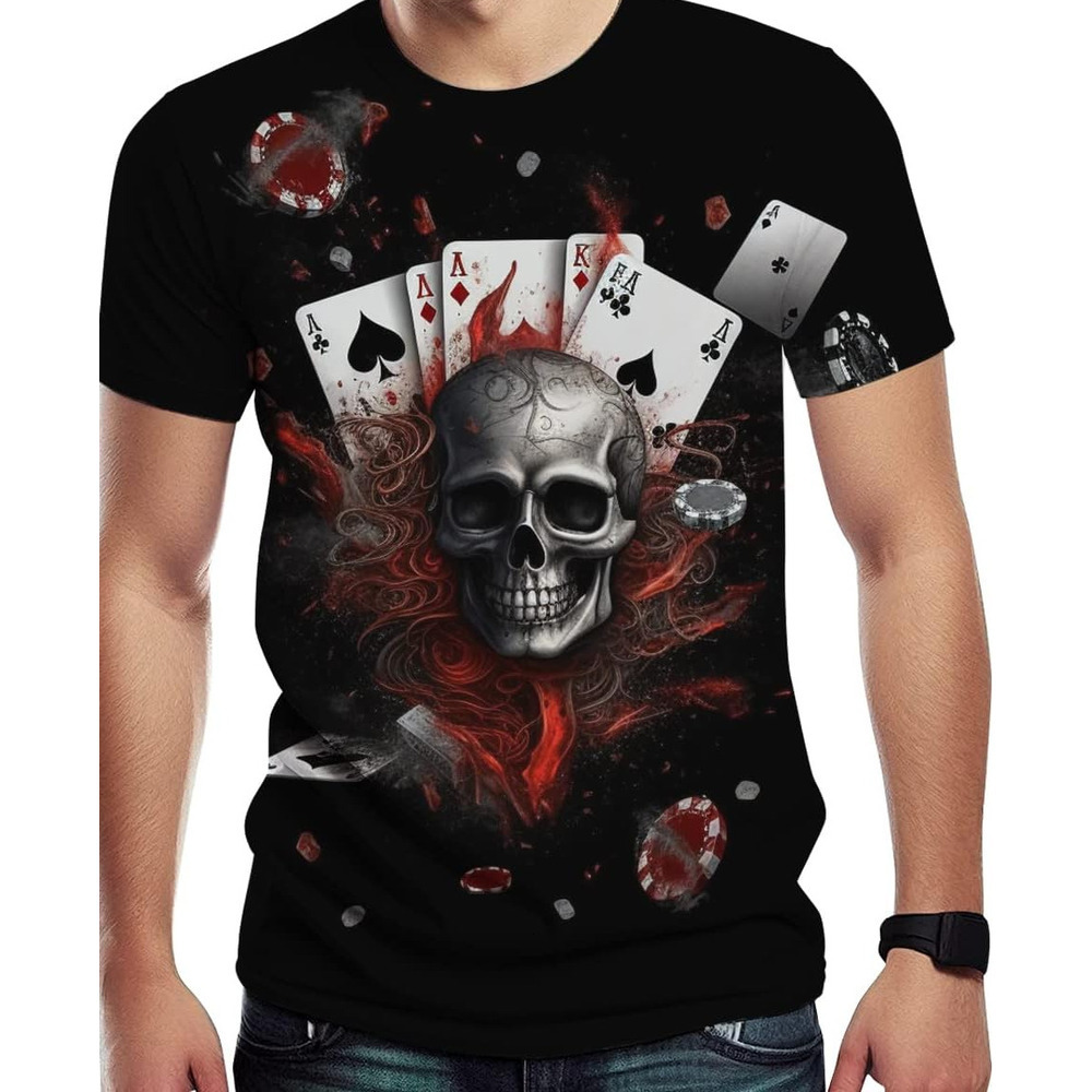 Mens T shirt Men's Novelty Poker Cards with Skull Print Casual T Shirt tee Casual tops summer clothes Breathable and stylish