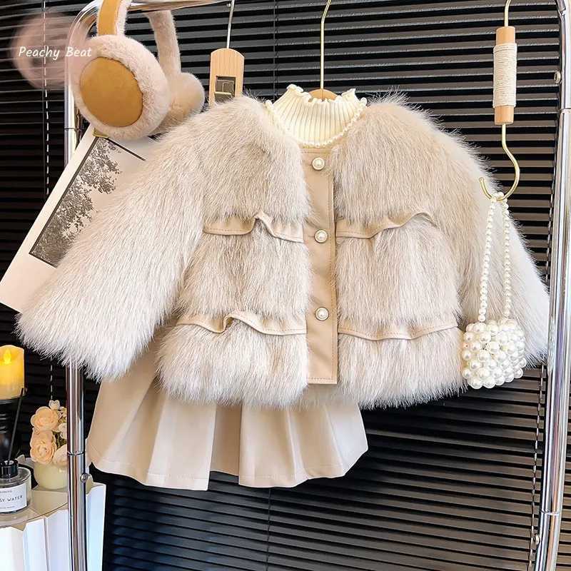 Baby girl princess cotton pad fur leather jacket baby and toddler winter patch work clothes thick warm coat baby clothing 18M-10Y W241023