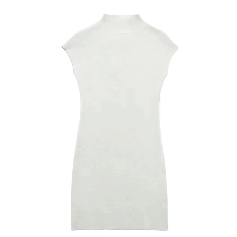 TRAF Women Fashion Stretch Knit Mini Dress Vintage High Neck Sleeveless Female Dresses Vestidos Mujer 241007
