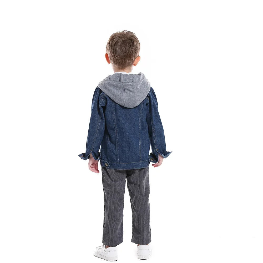 70-140cm mens hooded denim jacket loose denim jacket childrens Jaqueta jeans mens jacket autumn and winter 241024