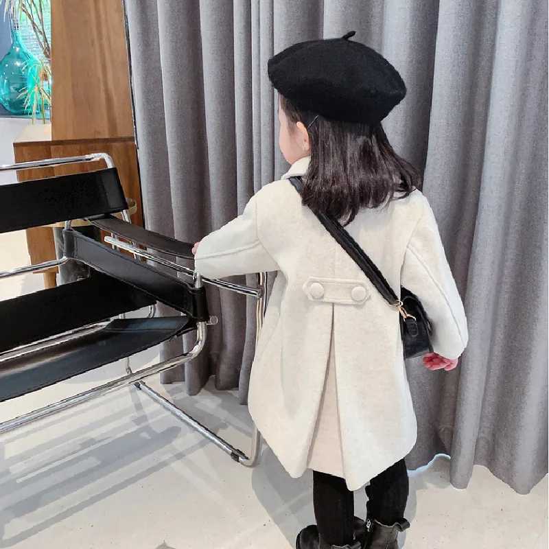 1-7 year old girls wool jacket new fashion Korean version long childrens jacket spring and autumn double chest childrens jacket W241023