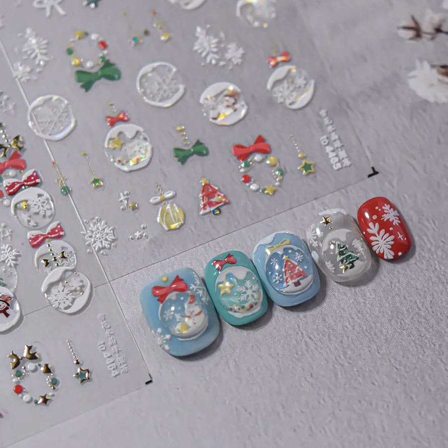 5D gold-plated nail art stickers DIY Christmas cartoon snowflakes Santa Claus nail decoration sliders supplies stickers handmade 241024