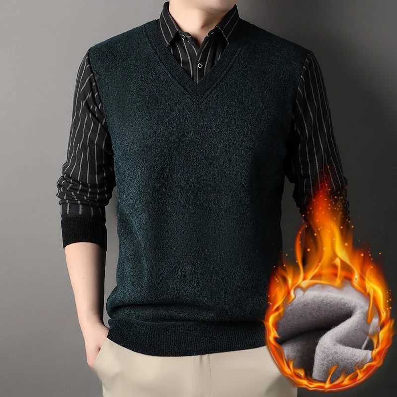 Male FLeece Pullover Mens Collar Sweater Autumn Winter Knitwear Stripe Sweaters Thick Warm KhAKi Korean Clothing LX241024