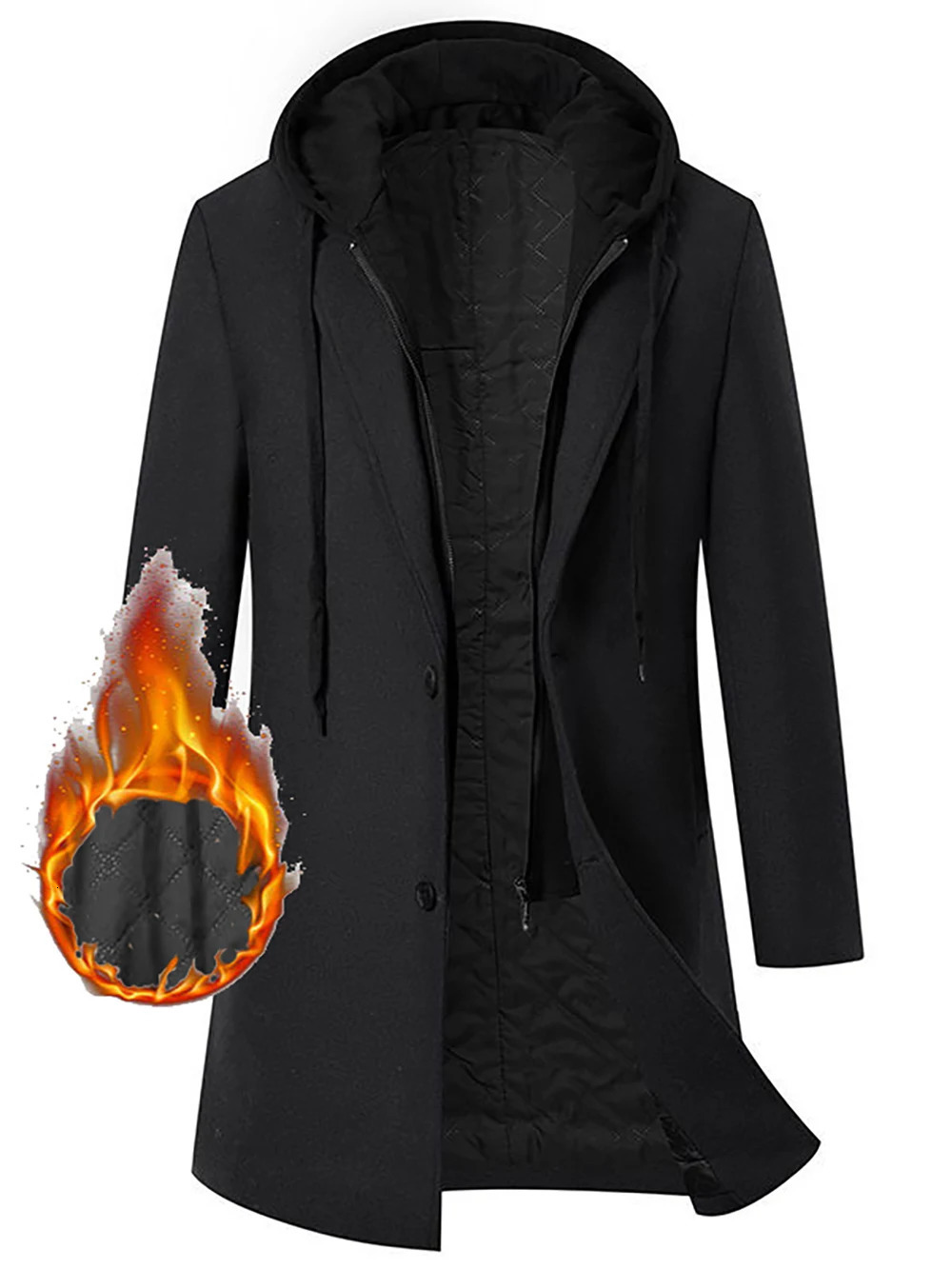 High quality autumn/winter thick hooded two medium length wool coats with cotton patch work clothes 241024