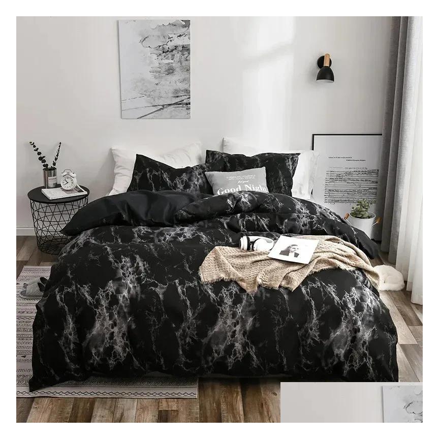 Sets Mirco Fiber Marble Print Set Nordic Duvet Cover Double Bed Soft Comfortable Quilt 12Pcs Pillowcases 240624 Drop Delivery Garden Dhrg8