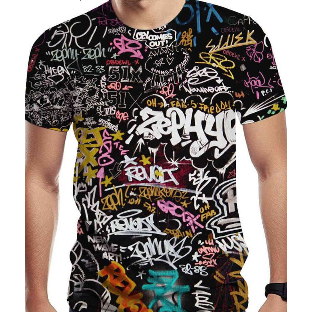 Mens T shirt Men's Graffiti Print Creative Novelty 3D Graphic tops summer clothes breathable