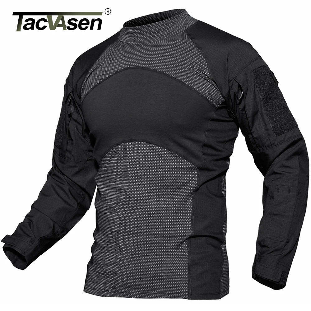 TACVASEN long sleeved work shirt mens outdoor Safari shirt wear-resistant hiking training performance T-shirt 241023