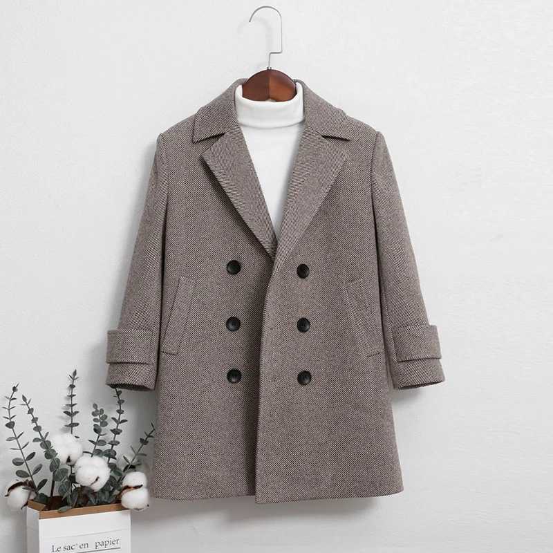Mens wool coat jacket windproof jacket 2024 gray warm thick autumn winter cotton Christmas gift childrens clothing W241023