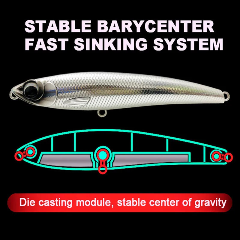 110mm 60g Sinking Pencil Fishing Lure Big Game Artificial Hard Bait 5X Hook for GT Tuna Sea Lures 241024