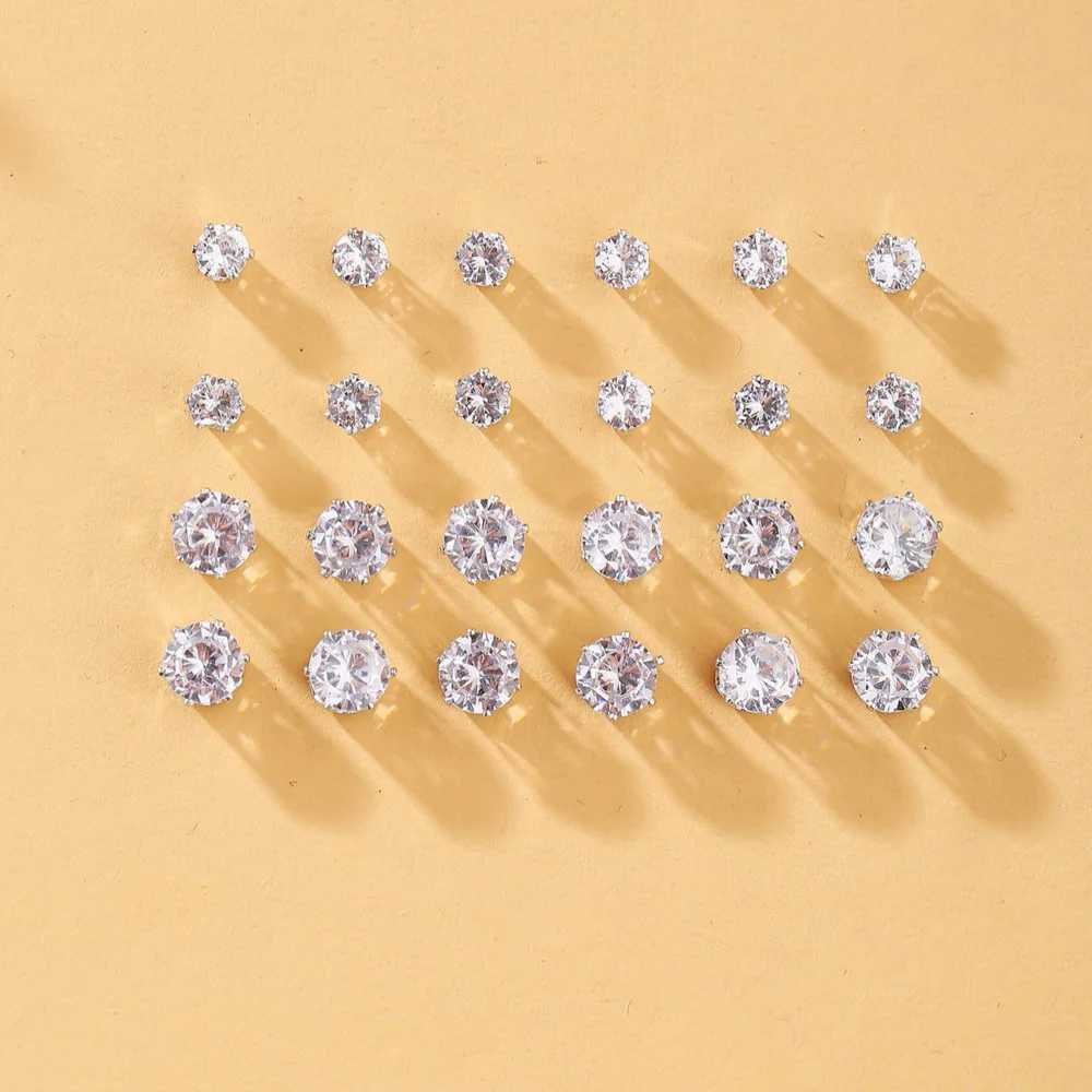 12 pairs/set of crystal simulated pearl earrings set for womens jewelry accessories perforated ball stud earrings set W241023