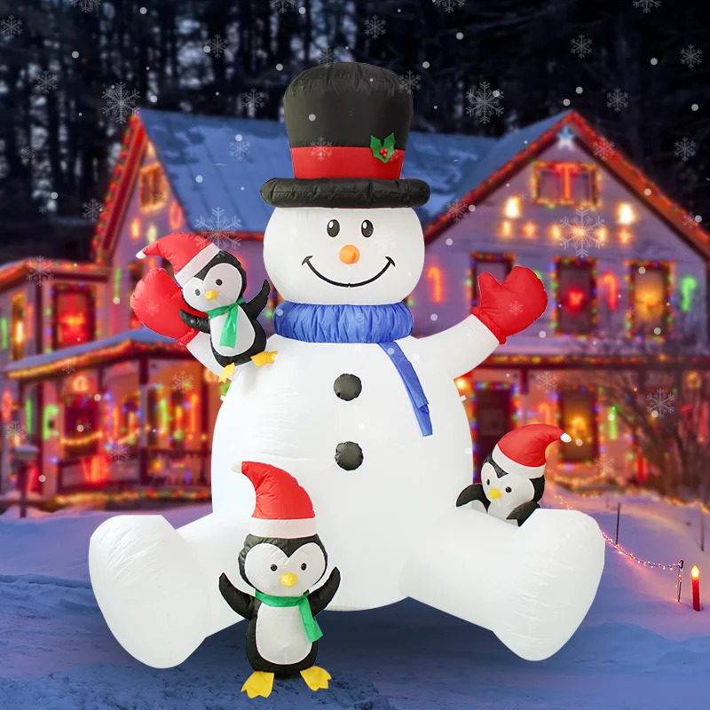 2.1M/7FT Christmas inflatable sitting snowman outdoor model with LED lights indoor and outdoor carnival Christmas decoration 241024