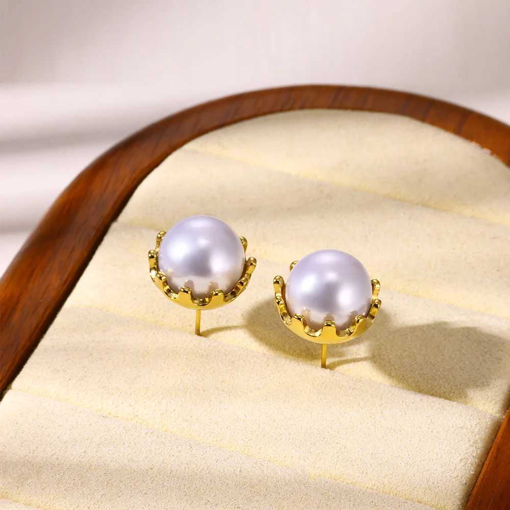 Vintage Imitation Pearl Stud Earrings for Women Stainless Steel Gold Color Piercing Earrings Trend Summer Ear Jewelry aretesX241023