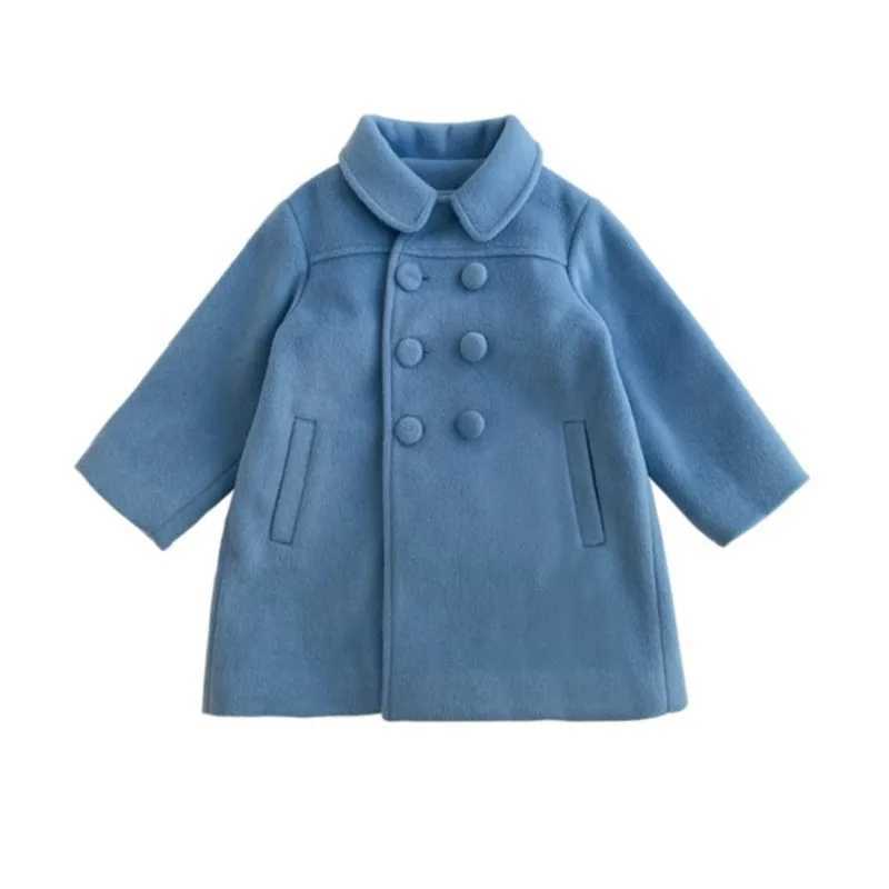 Winter girls baby jacket outdoor cardigan wool sweater childrens medium length Versatile wool cotton coat thick double chest jacket W241023