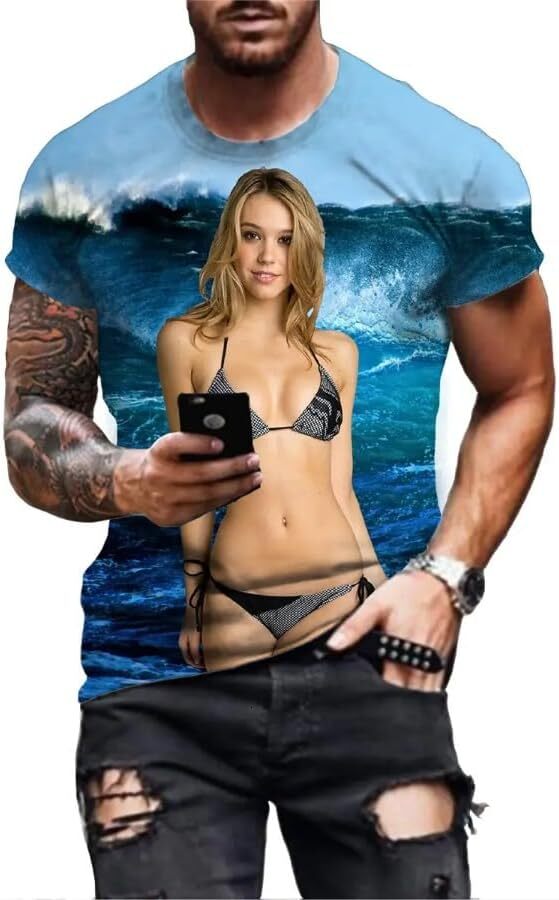 Mens T shirt New Sexy Girls Men's T-Shirt Summer Fashion Short-Sleeved 3D Beach Beauty Bikini Model Tee Shirt Trendy Men's T-Shirt tee Casua
