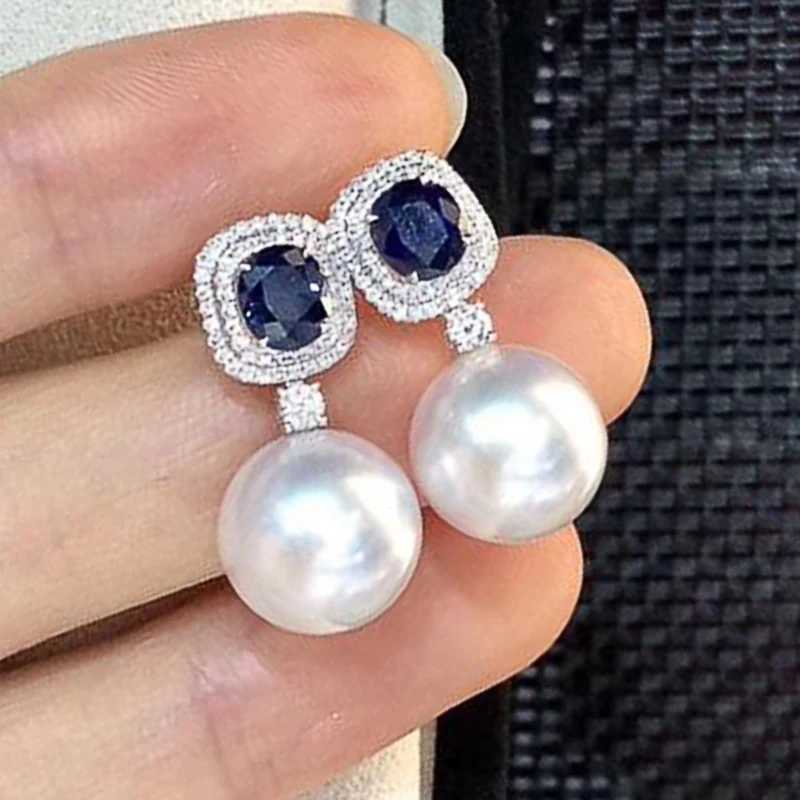 Huitan Gorgeous Blue Cubic Zirconia Imitation Pearl Earrings for Womens Engagement Wedding Party Temperature Elegant Earrings W241023
