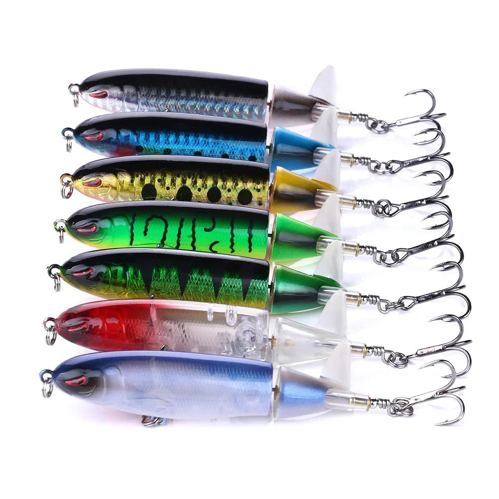 1pcs 10cm 14cm Topwater Spinner Fishing Lure Popper Artificial Pencil Hard Bait Propeller Rotating Tail Tackle Swimbait 241024