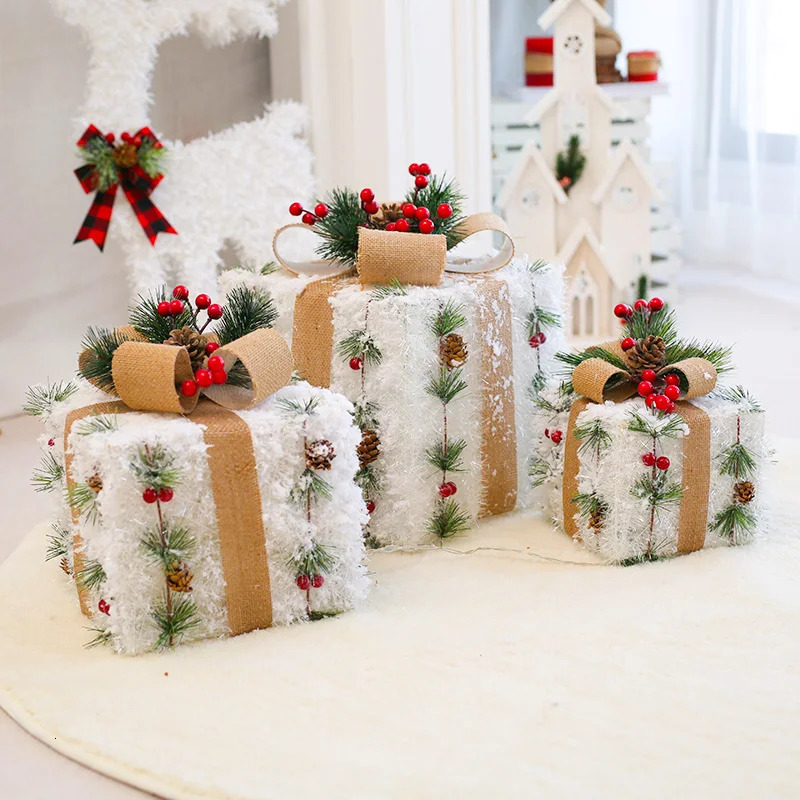 3pcs box LED three piece set family scene layout el window decoration gift props Christmas iron art navidad 241024