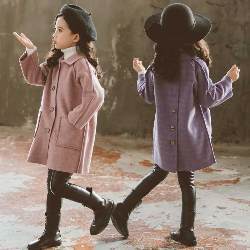 Long wool girl jacket childrens autumn warm coat childrens casual wool coat W241023