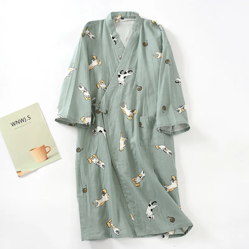 Mens 100% Cotton High Zee Cotton Robe Loose and Thin Yukata Japanese Kimono Pajama Mens Hooded Robe V-neck Pajama Bathroom Pajama 241023