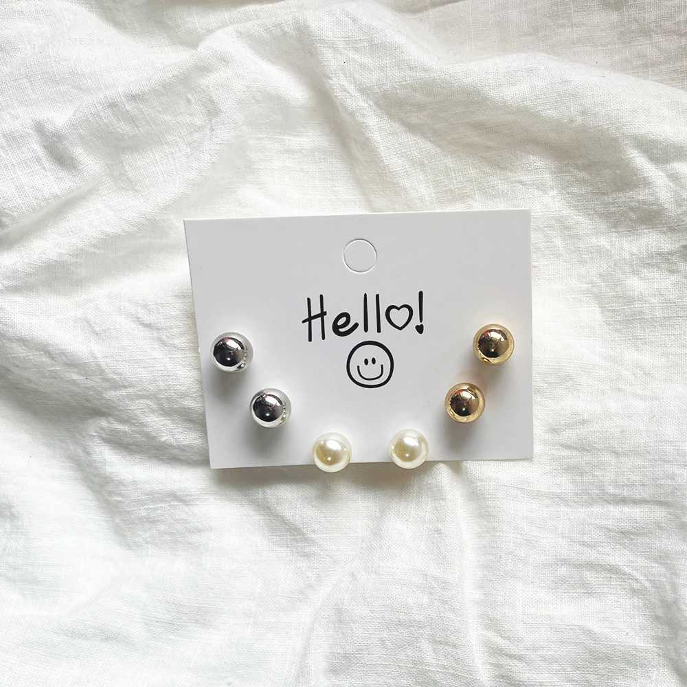 Trendy Cute Simple 3Pair/set 10mm Silver Gold Plated Bead Pearl Stud Earring Set For Women Girl Wedding Jewelry Accessory GiftsX241023