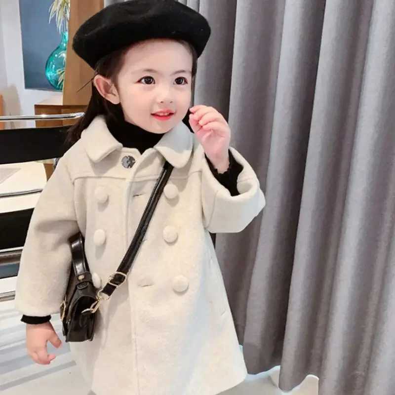 Double breasted womens wool coat autumn and winter trench jacket childrens clothing childrens coat birthday gift A06 W241023