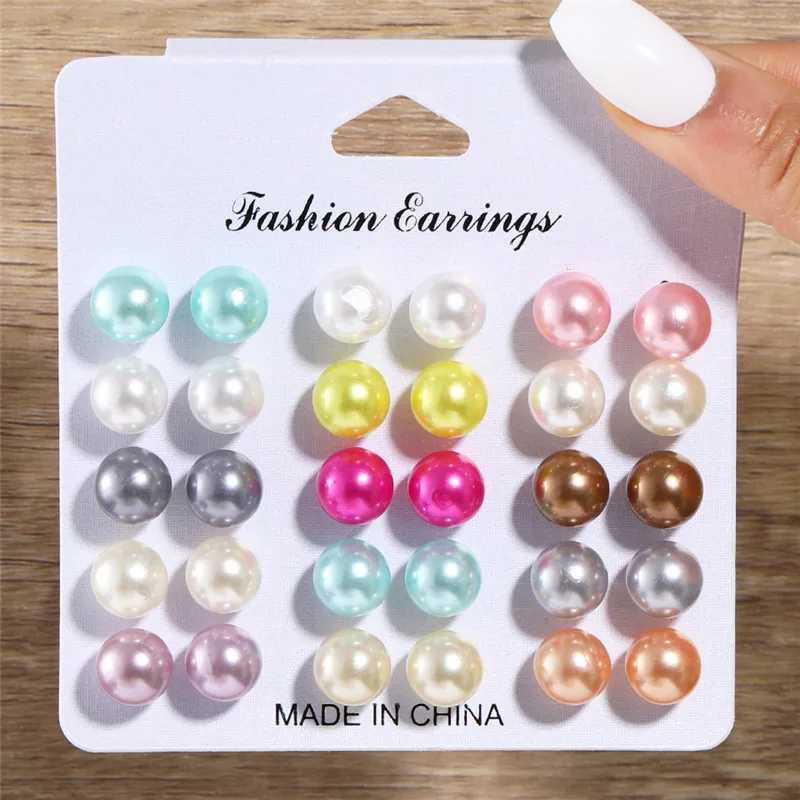 18 pairs/set of womens pearl earrings set 2024 new color stud earrings womens jewelry gift W241023