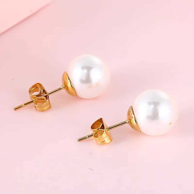 Elegant Shell Imitation Pearl Stainless Steel Stud Earrings For Women Girl 6mm/8mm/10mm/12mm Beads Womens Earrings JewelryX241023