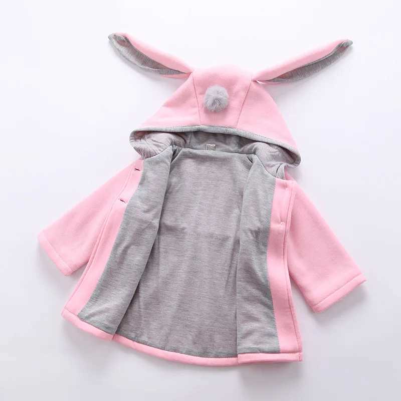 Girls wool coat autumn new cute rabbit ear long coat childrens clothing hooded long sleeved childrens jacket Casaco baby W241023