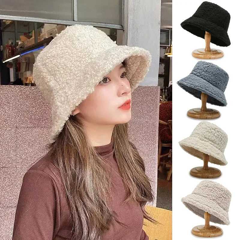Unisex Harajuku bucket hat solid mens fisherman hat autumn winter cashmere outdoor warm Panama hat X241023