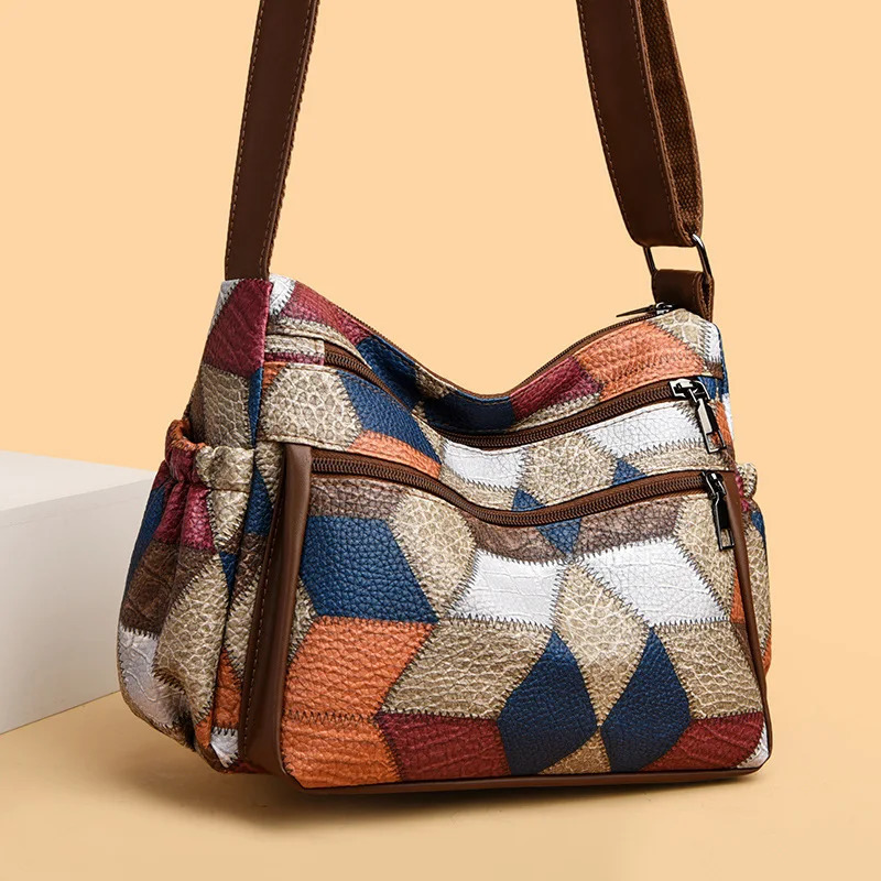 PU Leather Womens Shoulder Crossbody Bags High Quality Women Handbag Patchwork National Style Female Messenger Tote Sac 241017