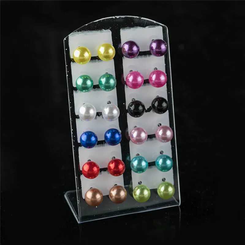 12 pairs of colored white imitation pearl earrings suitable for female earrings jewelry round earrings 4 6 8 10mm W241023