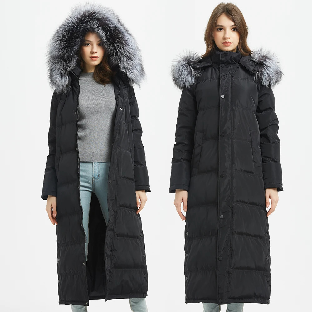 womens jacket winter jacket leather natural fox big fur collar white duck thick coat extra long coat park parkour 241023