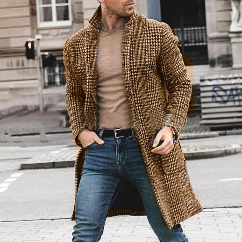Mens intelligent style casual fashion autumn and winter trend retro medium long hunting dog stone wool coat suitable for young and handsome jackets 24