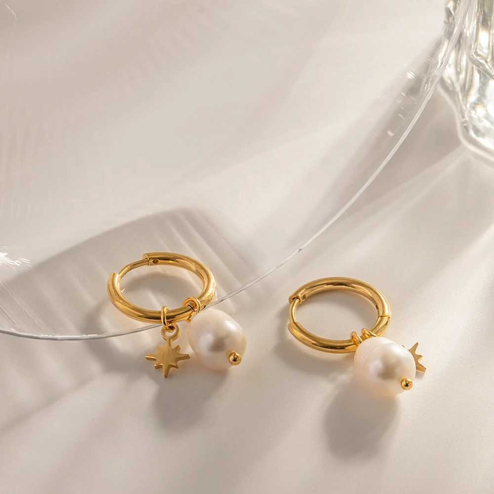 Uworld 18k gold-plated natural freshwater pearl star pendant earrings fashionable and exquisite charm classic womens jewelry W241023