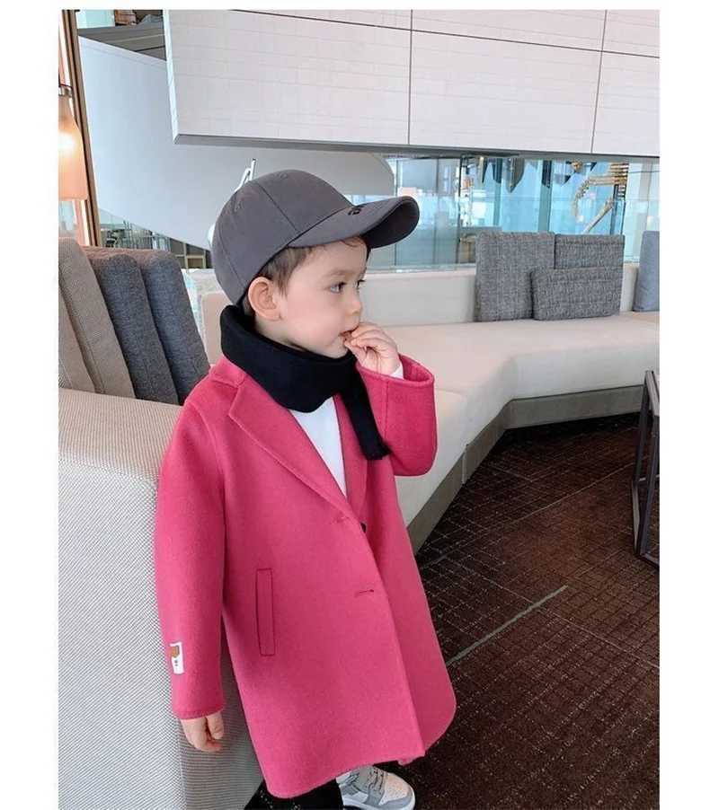 Spring and autumn boys jackets childrens wool casual trench coats childrens lapel warm coats baby winter wool trend coats W241023